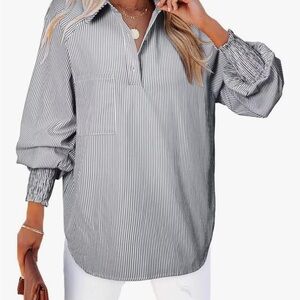Elegant Black and White Blouse with Striking Stripes